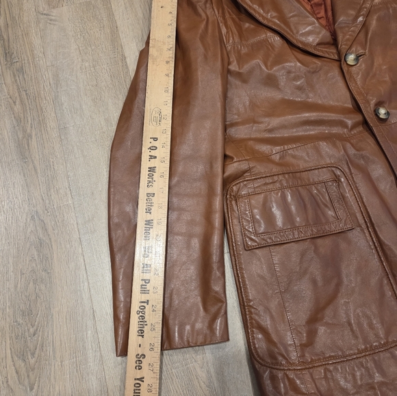 Men's Cortefiel Vintage Brown Leather Coat - Picture 7 of 10
